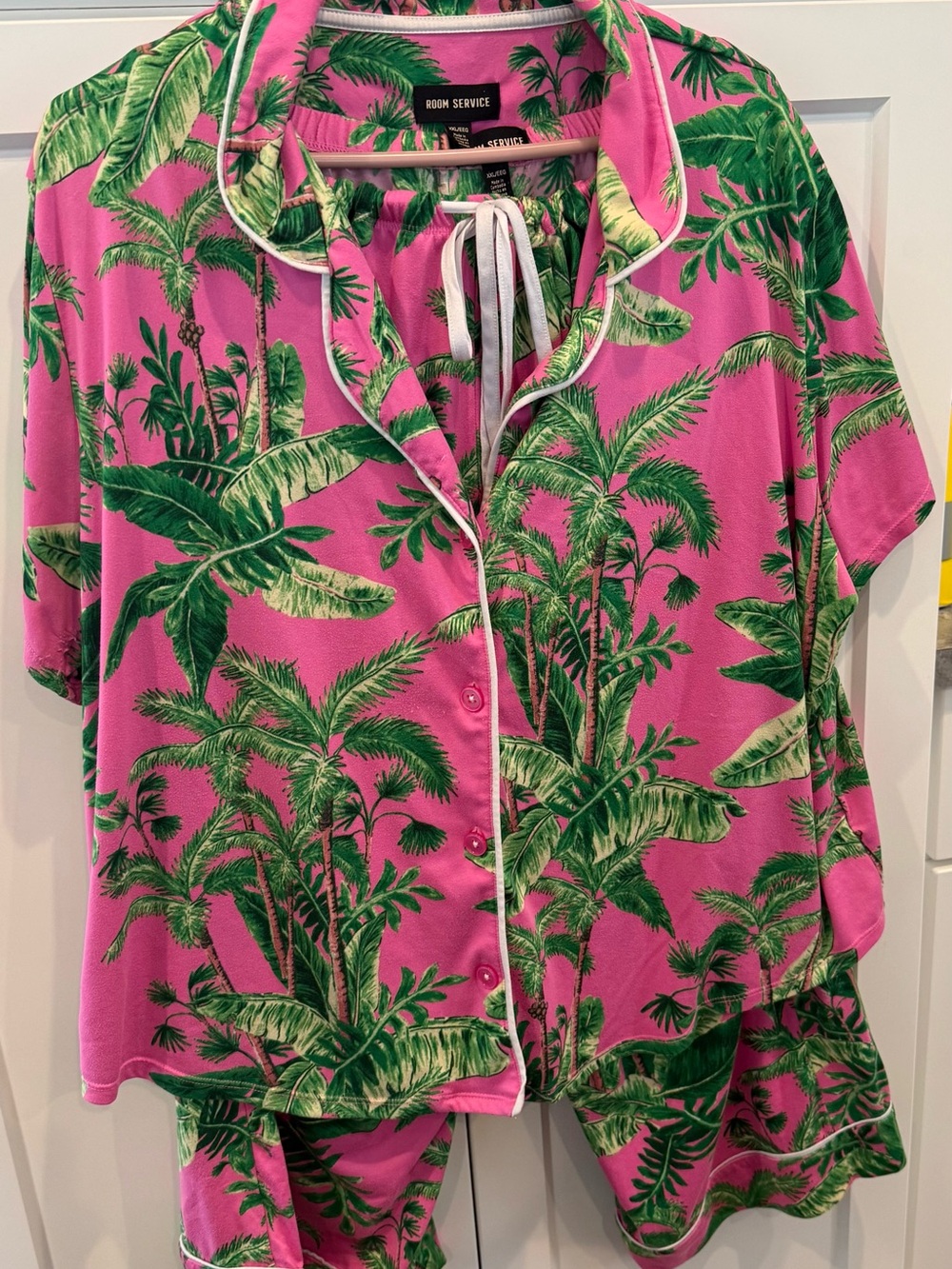 Pink Palm-Print women’s  Pajama Set XXL